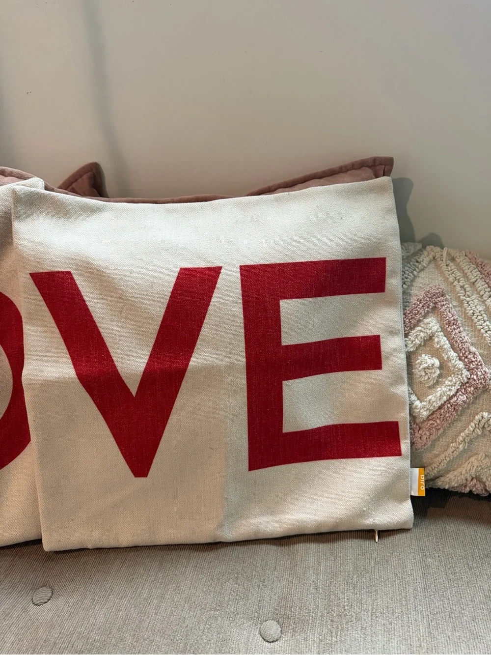 Love Canvas Throw Pillow Covers - Red on Cream